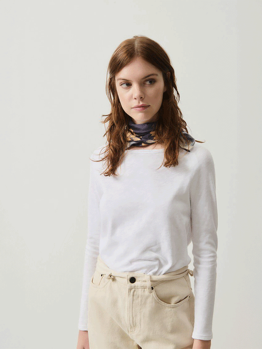 Sonoma Boat Neck Long Sleeve Top - WHITE