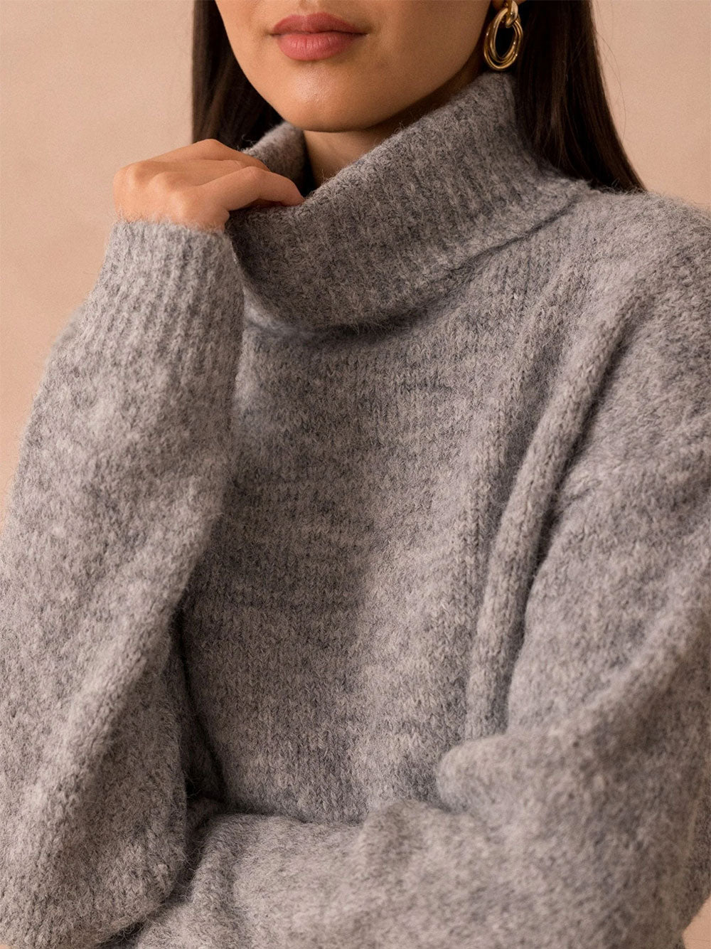 Suzie Roll Neck Knit Sweater - GRIS
