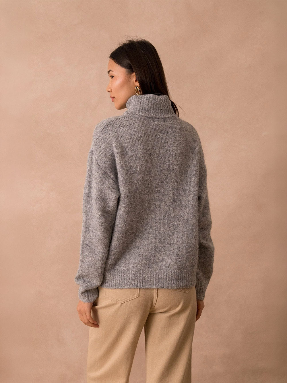 Suzie Roll Neck Knit Sweater - GRIS