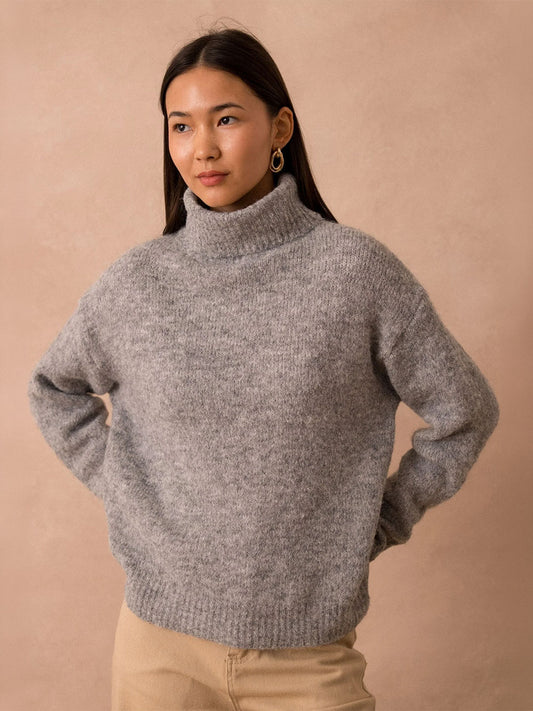 Suzie Roll Neck Knit Sweater - GRIS