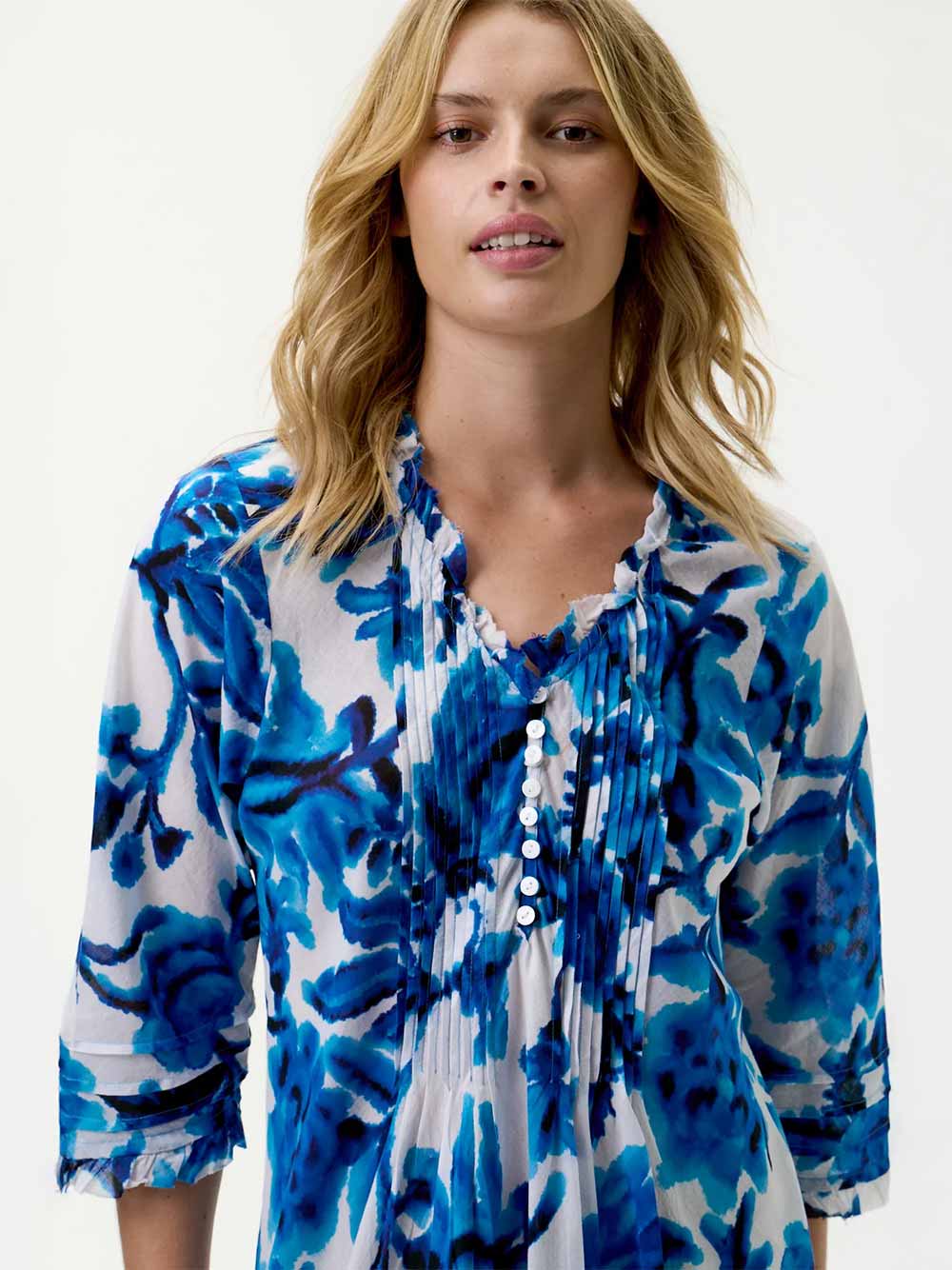 Long Poppy Turquoise Bay Print Cotton Dress