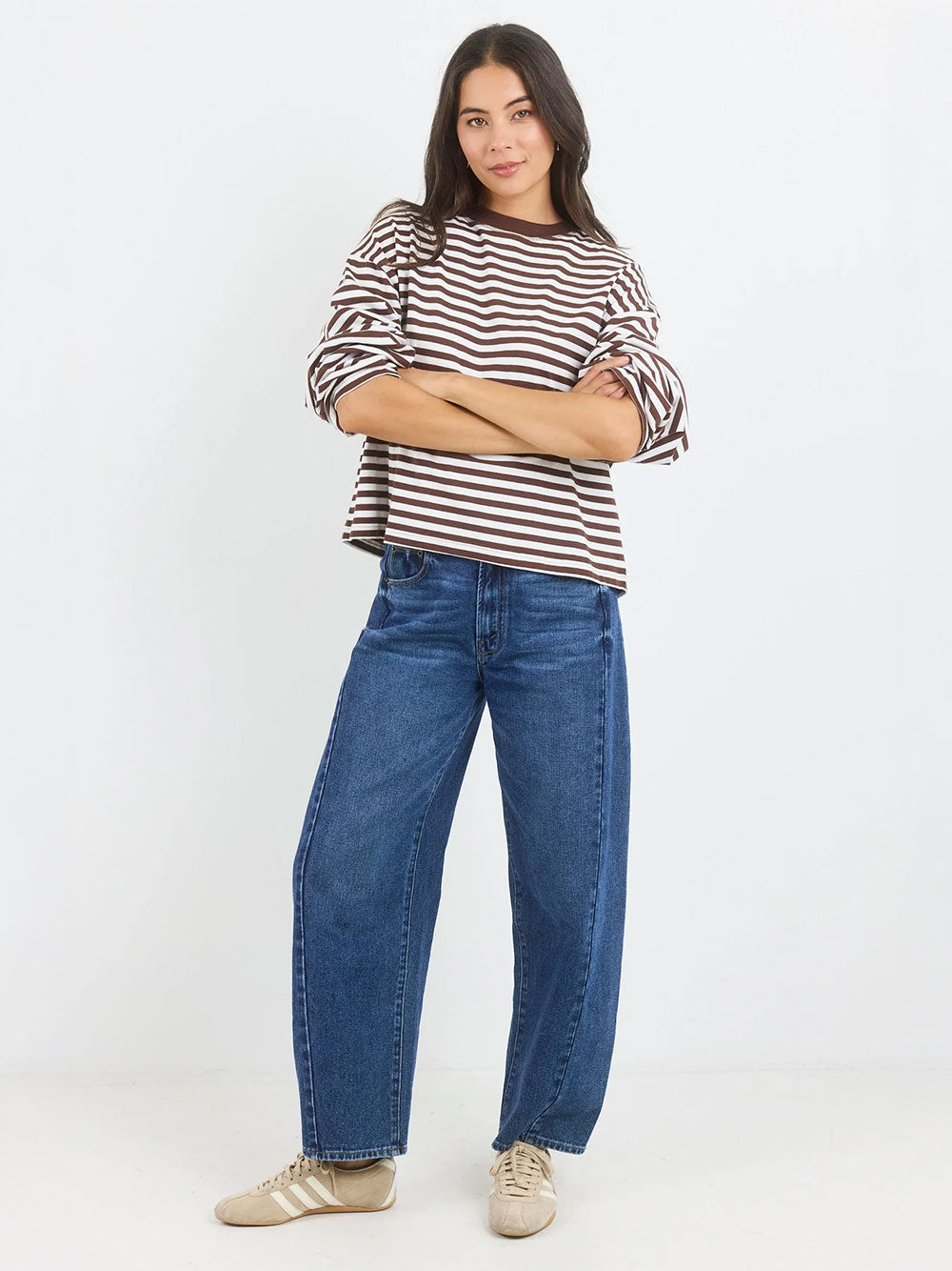 United Stripe Long Sleeve Tee - CHOC/WHITE