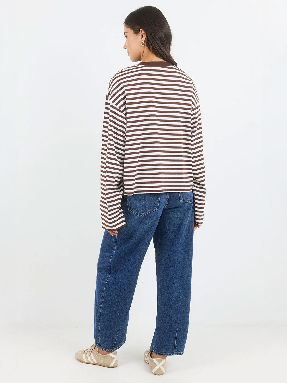 United Stripe Long Sleeve Tee - CHOC/WHITE
