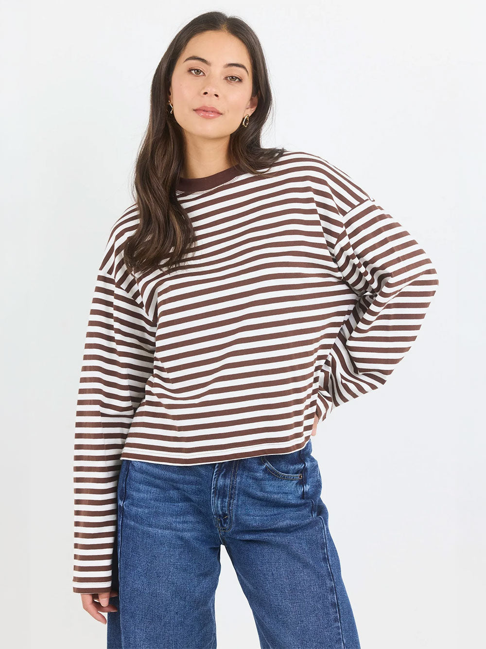 United Stripe Long Sleeve Tee - CHOC/WHITE