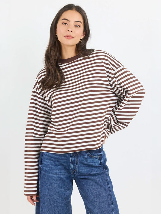 United Stripe Long Sleeve Tee - CHOC/WHITE