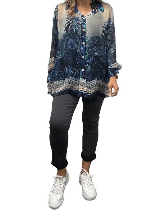 Vacanza Jungle Silk Shirt - BLU SCURRO