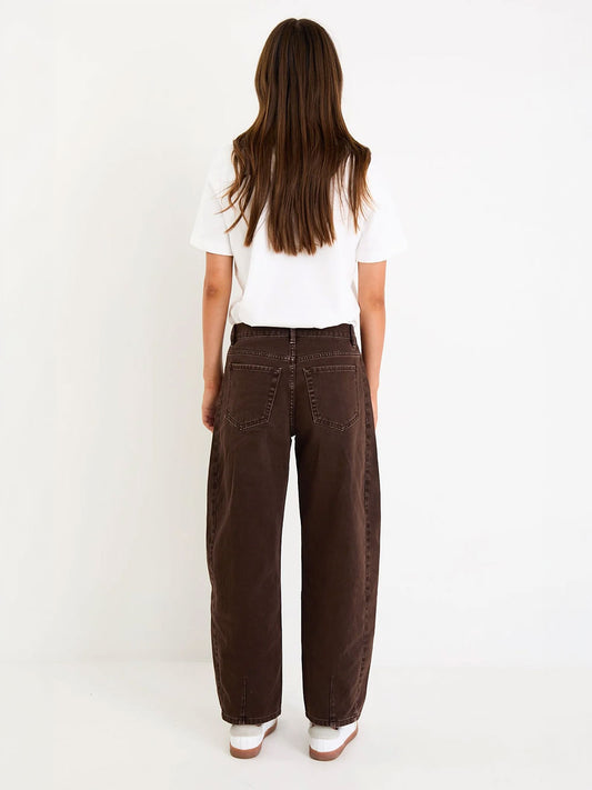 Varsity Barrel Leg Jeans - CHOCOLATE