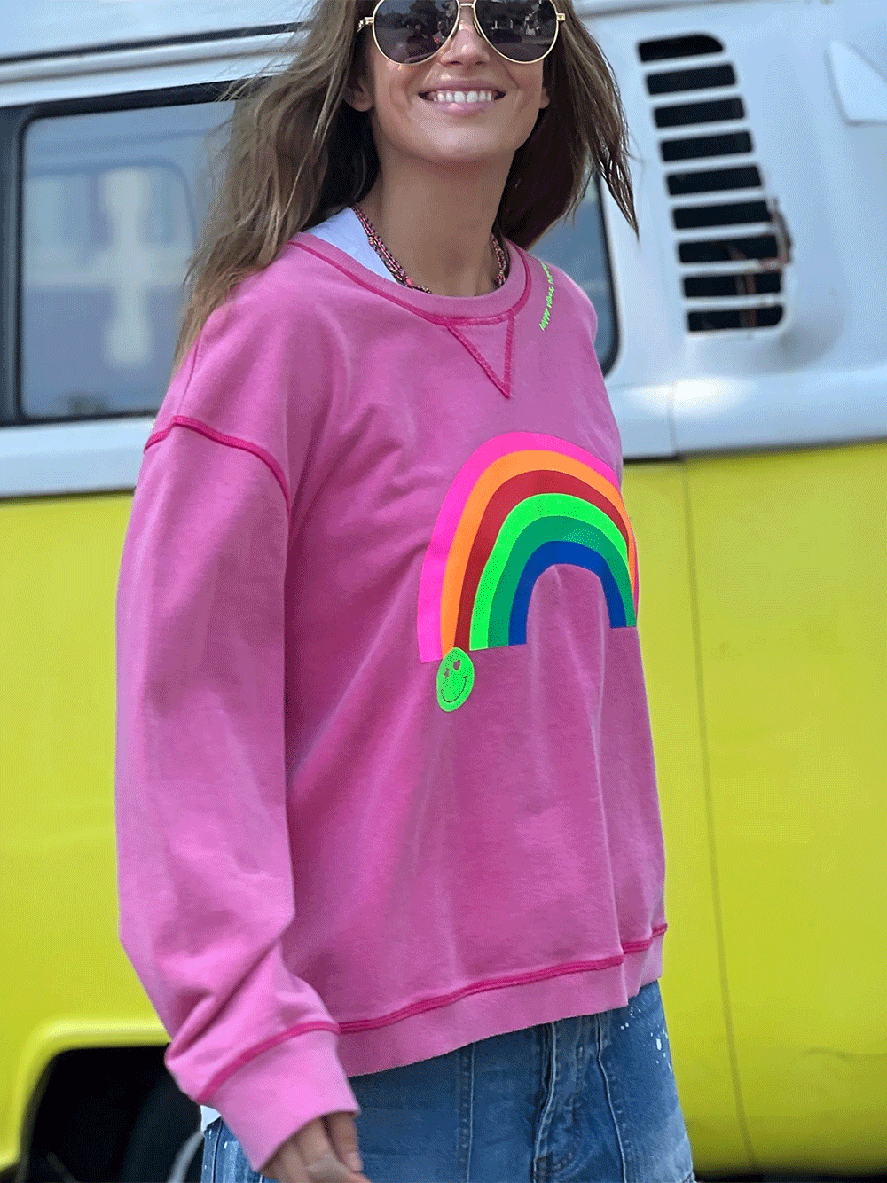 Vintage Rainbow Sweat Washed Pink – instoreclothing