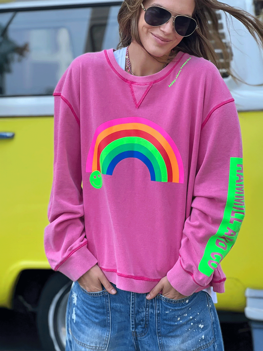 Vintage Rainbow Sweat - Washed Pink