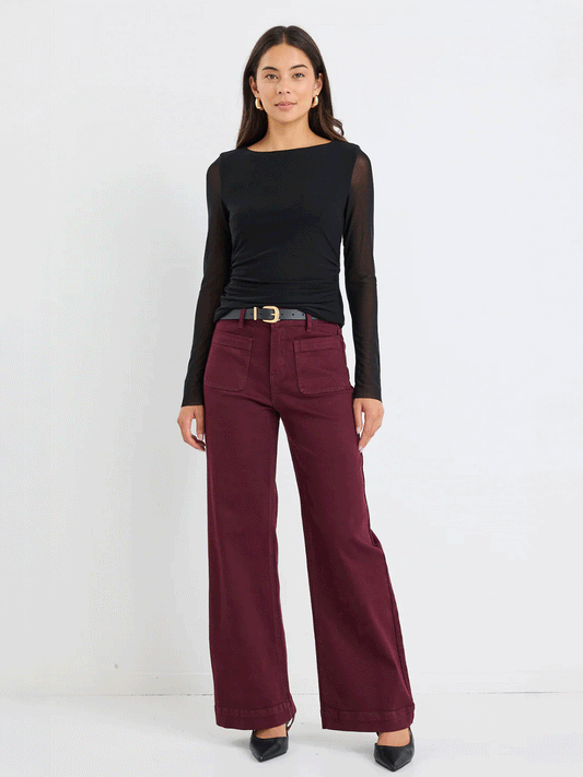 Zoey High Rise Wide Leg Pocket Jeans - BURGUNDY
