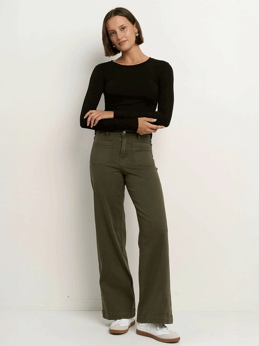 Zoey High Rise Wide Leg Pocket Jeans - DARK KHAKI