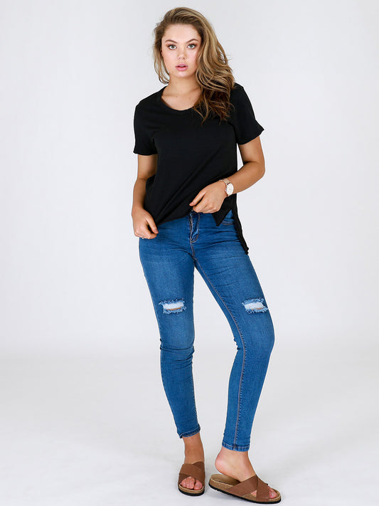 Austin Scoop Neck Tee - BLACK