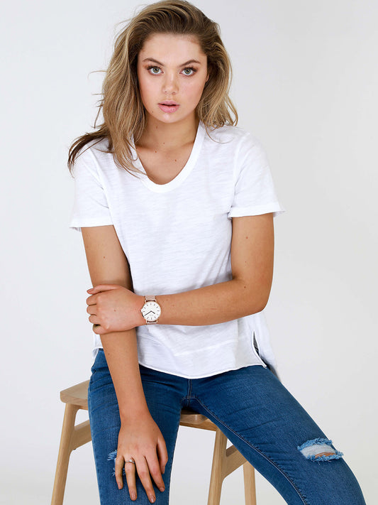 Austin Scoop Neck Tee - WHITE