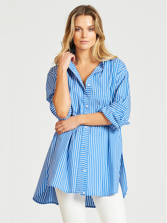 Boyfriend Oversized Shirt - AZURE STRIPE