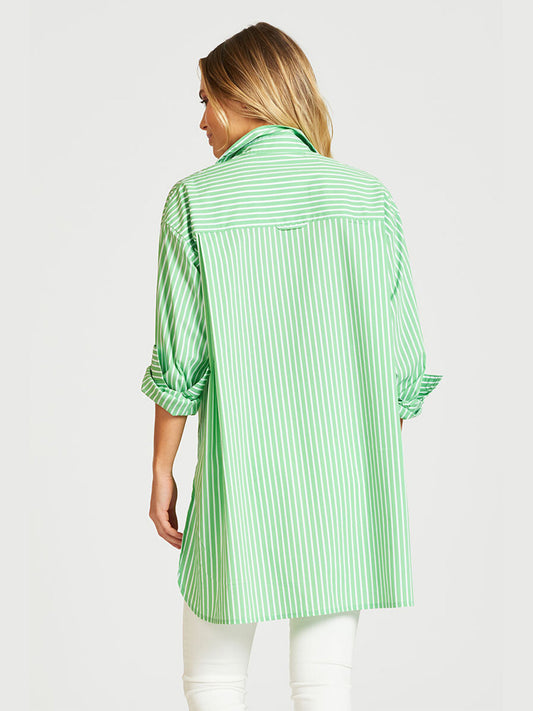 Boyfriend Oversized Shirt - APPLE GREEN STRIPE