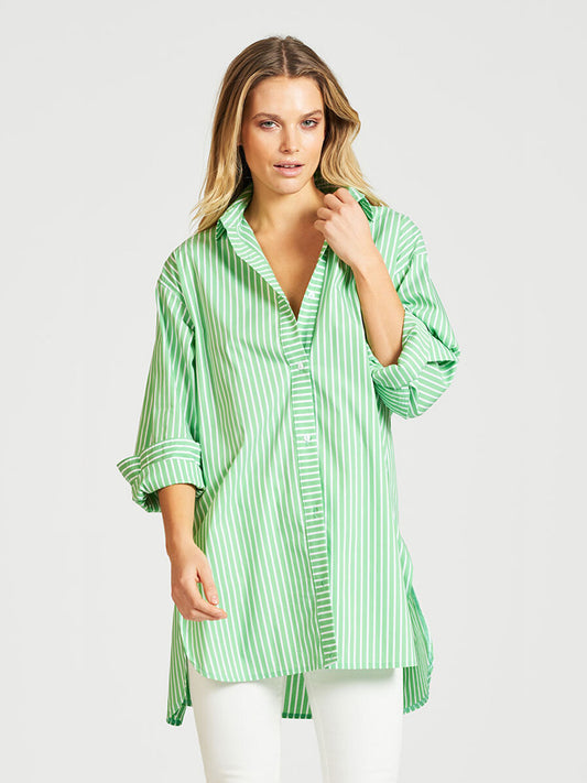 Boyfriend Oversized Shirt - APPLE GREEN STRIPE