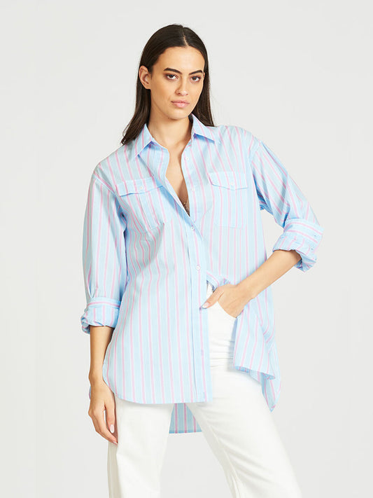 Boyfriend Double Pocket Shirt - ICE BLUE