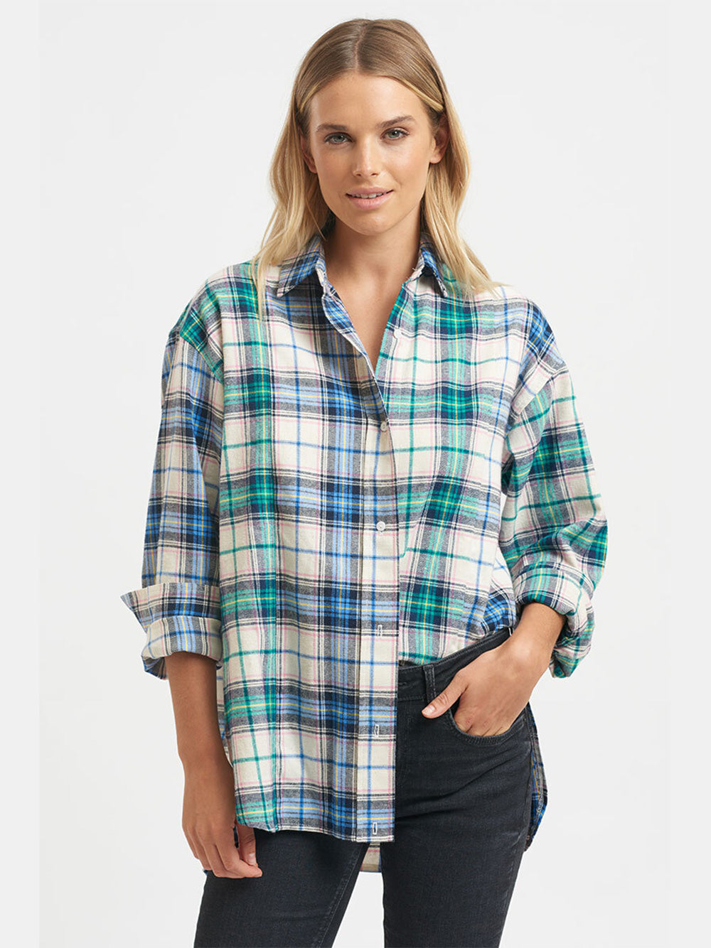Classic Flannie Shirt - BLUE GREEN COMBO