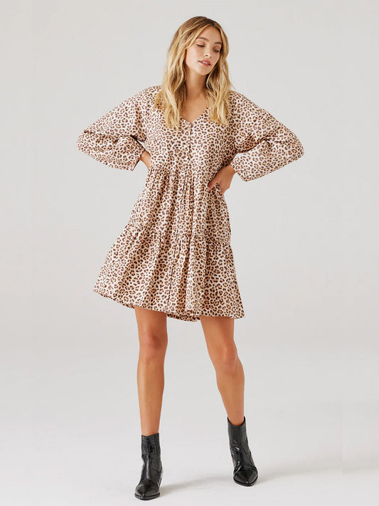 Indiana Mini Dress - MOCHA LEOPARD