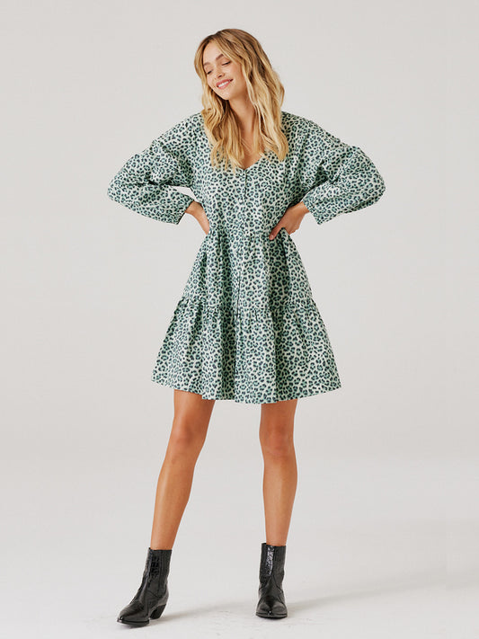 Indiana Mini Dress - SAGE LEOPARD