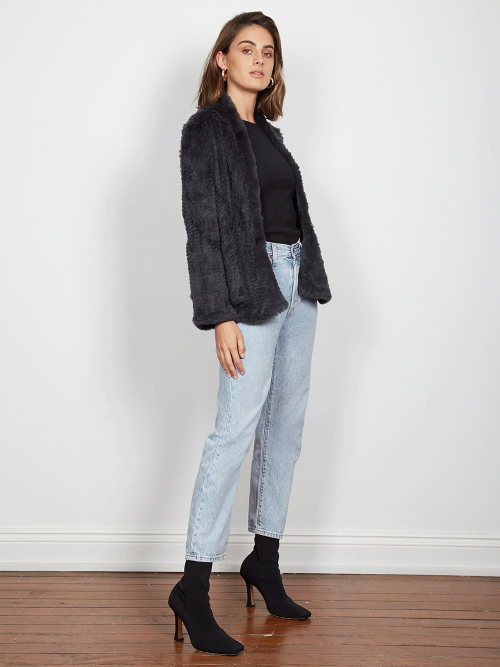 Iris Fur Jacket - CHARCOAL