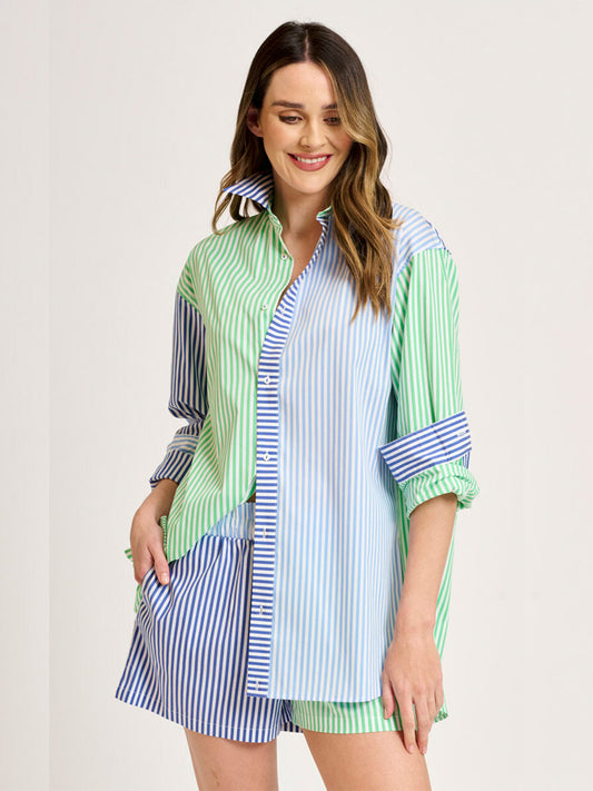 Boyfriend Oversized Shirt - NAVY/GREEN COMBO